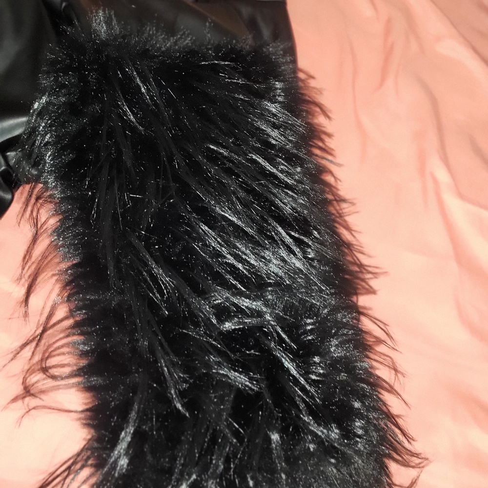 Women's Black Faux Leather Pants with Fur Trim - Picture 11 of 11